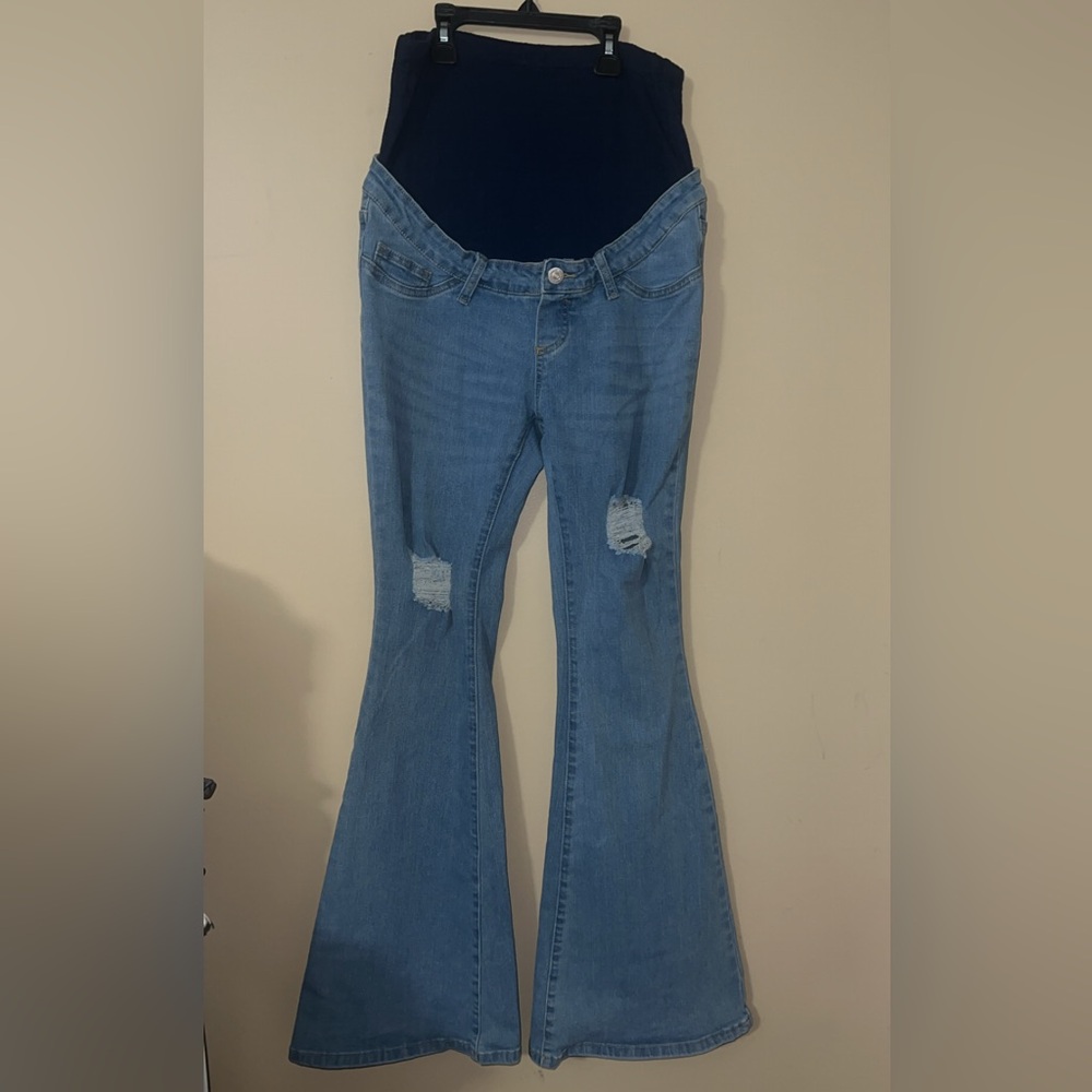Blue Maternity Flare Jeans, Medium